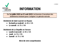 Horaires déchèteries période estivale