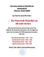 Fermeture CNI/Passeports MAJ du 15/07/25